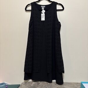 Neiman Marcus Shift Dress Women's Sz S Black Eyelet Layered Laser Cut NWT
